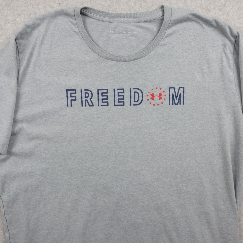 Under Armour T-Shirt Mens XL Heatgear Loose Freedom Flag Tee Gray Short Sleeve - Picture 2 of 12